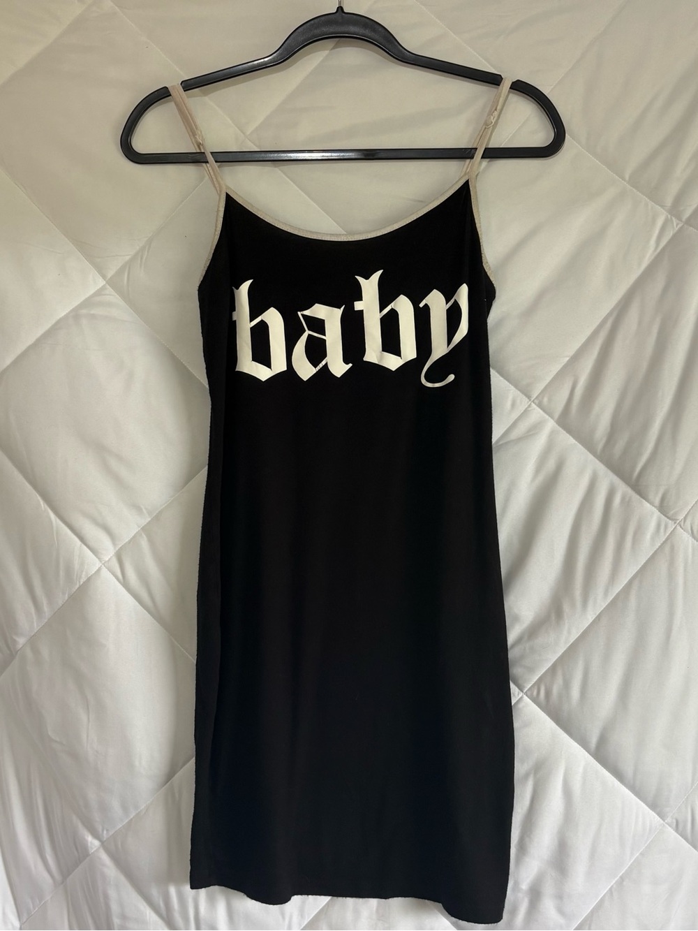SHEIN Black Slip Dress with White 'baby' Graphic